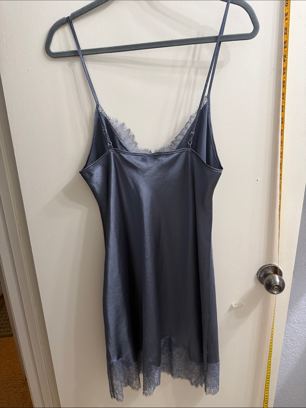Victoria's Secret Slate Gray Satin Lace-Trim Slip nighty nightgown - Picture 3 of 10